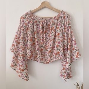 121.-Boho Off shoulder, asymmetrical bell sleeve Top